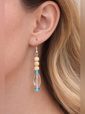 Elegant Blue and Cream Beaded Earrings